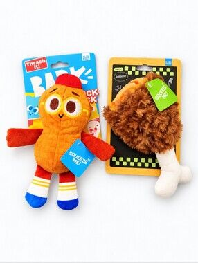 BARK Dog Toy Lot Goober B Nutty & Turkey Leg Plush Squeaky Toys NWT